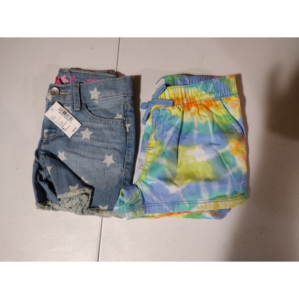 The Childrens Place Girls Shorts Bundle Size 4 Denim Star Tie Dye 2 Pack NEW